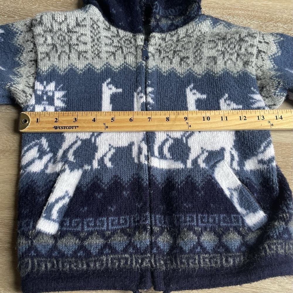 Tejidos Ruminahui Alpaca Wool Full-zip Hooded Sweater Blue Youth Size 4 - Picture 3 of 5